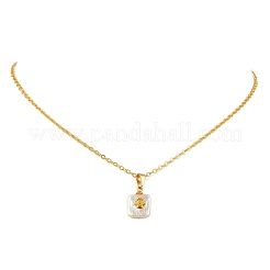 Summer Natural Baroque Keshi Pearl & Alloy Shell Slice Square Pendant Brass Cable Chain Necklaces&nbsp;NJEW-JN06048