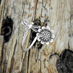 Dragonfly with Sunflower Alloy Adjustable Cuff Rings for Women&nbsp;FS-WG7FBB0-01