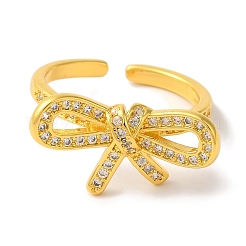 Bowknot Brass Micro Pave Clear Cubic Zirconia Open Cuff Rings for Women&nbsp;RJEW-C098-27G