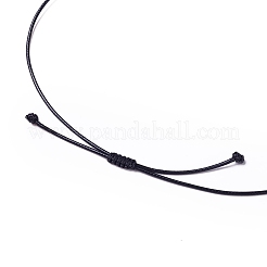 Adjustable Natural Green Aventurine Double Horn Pendant Necklace with Wax Cord for Women&nbsp;NJEW-B086-01G