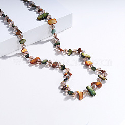 Dyed Natural Shell Chip & Faceted Rondelle Glass Beaded Long Necklaces for Women&nbsp;NJEW-S456-02