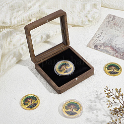 Black Walnut Wood & Acrylic & Velvet Magnetic Commemorative Coin Storage Box&nbsp;CON-WH0095-196B