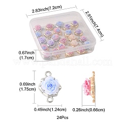 24Pcs 9 Colors Alloy & Resin Rose Flower Connector Charms&nbsp;FIND-FS0004-71