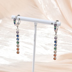Brass Pave Cubic Zirconia Hoop Dangle Earrings&nbsp;KK-CBAD9DF-02P-B