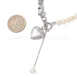 Synthetic Non-magnetic Hematite Chip with Potato Natural Pearl Beaded Necklaces&nbsp;NJEW-JN05894-01