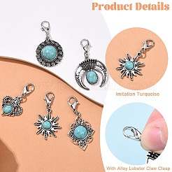 20Pcs 5 Style Alloy Pave Imitation Turquoise Pendant Decorations&nbsp;HJEW-YW00195
