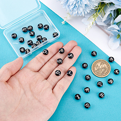 32Pcs 26 Style Natural Black Stone and Gold Enamel Beads&nbsp;G-PH0003-23