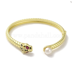 Brass Pave Colorful Cubic Zirconia Leopard Open Cuff Bangle for Women&nbsp;BJEW-K246-17G