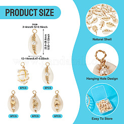 30Pcs 5 Styles Natural Cowrie Shell Copper Wire Wrapped Pendants&nbsp;PALLOY-TA00266