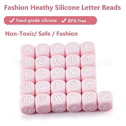 20Pcs Pink Cube Letter Silicone Beads 12x12x12mm Square Dice Alphabet Beads with 2mm Hole Spacer Loose Letter Beads for Bracelet Necklace Jewelry Making&nbsp;JX435I