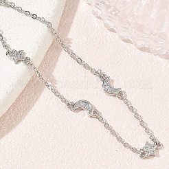 Brass Micro Pave Clear Cubic Zirconia Moon Star Link Chain Bracelets&nbsp;KK-CBA6980-28P