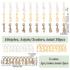 1 Set 3 Colors Alloy Number Charm Knitting Row Counter Chain with Brass Rings&nbsp;HJEW-BC0001-40