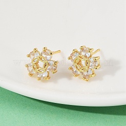 Flower Brass Micro Pave Clear Cubic Zirconia Stud Earrings&nbsp;EJEW-U064-03D-G
