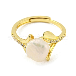 Natural Pearl Flower of Life Adjustable Ring&nbsp;RJEW-H220-26G