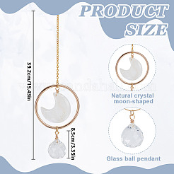 2Pcs Moon Natural Quartz Crystal & Obsidian & Glass Round Pendant Decoration&nbsp;HJEW-DR00186