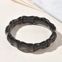 Bamboo Natural Silver Sheen Obsidian Beads Stretch Bracelets for Women Men&nbsp;BJEW-K304-01C