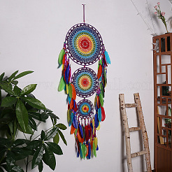 Indian Style Iron Woven Web/Net with Feather Pendant Decorations&nbsp;PW-WG84324-01