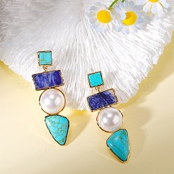 Synthetic Turquoise Rectangle & Triangle Dangle Stud Earrings&nbsp;JE1131A
