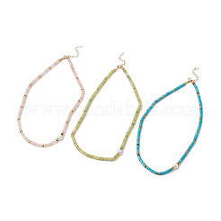 3Pcs 3 Styles Round Shell Pearl & Dyed Natural Magnesite & Pink Aventurine & Chinese Southern Jade Heishi Beaded Necklaces&nbsp;NJEW-JN05300