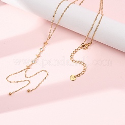 304 Stainless Steel Crystal Rhinestone Flat Round Star Pendant Y Tassel Lariat Necklaces for Women&nbsp;NJEW-F378-03G