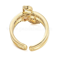Rack Plating Brass Micro Pave Cubic Zirconia Paper Clip Open Cuff Rings for Women&nbsp;RJEW-C080-02G