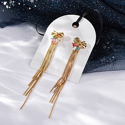 Brass Bowknot Tassel Stud Earrings&nbsp;EJEW-R014-14G