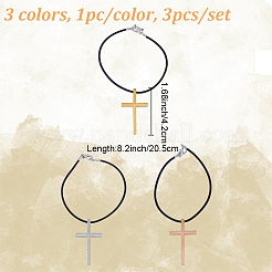 3Pcs 3 Styles Stainless Steel Cross Charms Bracelet Sets&nbsp;BJEW-DR00001