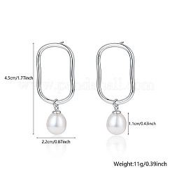 Anti-Tarnish Rhodium Plated 925 Sterling Silver Oval Dangle Stud Earrings&nbsp;KR9373-1