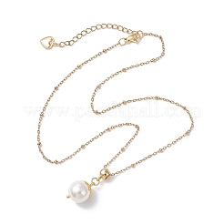 White Round Shell Pearl Pendant 304 Stainless Steel Satellite Chain Necklaces&nbsp;NJEW-JN05426
