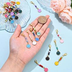 30Pcs 10 Styles Smiling Face Alloy Enamel & Glass Seed Pendant Decorations&nbsp;HJEW-YW00143