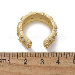 Square Pattern Brass Micro Pave Clear Cubic Zirconia Cuff Rings for Women&nbsp;RJEW-U041-14G
