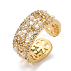 Brass Micro Pave Clear Cubic Zirconia Cuff Rings&nbsp;RJEW-C120-22G