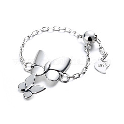 Butterfly 925 Sterling Silver Cable Chain Adjustable Finger Rings for Women&nbsp;FS-WG3E563-01