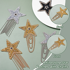 5Pcs 5 Colors Star Alloy Rhinestone Fabrics Patches with Chain Tassel&nbsp;PATC-GA0001-55