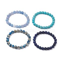 4Pcs Constellation 8mm Round Natural Lapis Lazuli & Dyed White Jade&nbsp;BJEW-JB10641