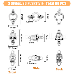 60Pcs 3 Styles Tibetan Style Alloy Connector Charms&nbsp;FIND-FH0005-97