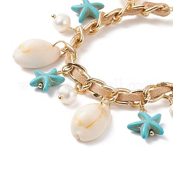 Natural Shell & Shell Pearl & Synthetic Starfish Charm Bracelet&nbsp;BJEW-TA00201