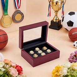 7-Slot Wooden Championship Ring Organizer Boxes with Acrylic Visible Window Lid and PU Leather Inside&nbsp;CON-WH0110-327A