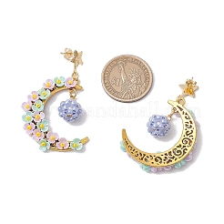 Glass Seed Beads Moon Dangle Stud Earrings&nbsp;EJEW-MZ00402-02