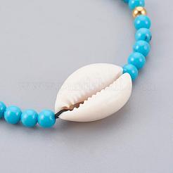 Synthetic Turquoise(Dyed) Braided Bead Bracelets&nbsp;BJEW-JB04078-01