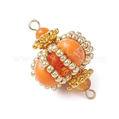 Dyed Synthetic Imperial Jasper & Handmade Glass Seed Beaded Rhombus Connector Charms&nbsp;PALLOY-MZ00960-06