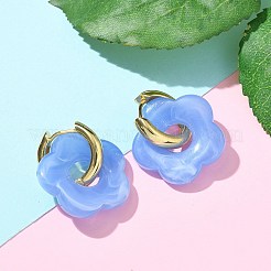 Brass Resin Flower Hoop Earrings for Women&nbsp;EJEW-U038-01G-09