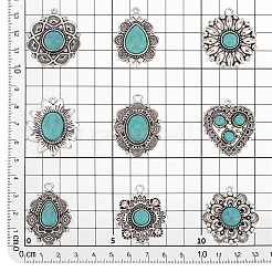 24Pcs 12 Styles Synthetic Turquoise Pendants&nbsp;PALLOY-PH0002-19
