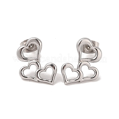 Non-Tarnish 3 Pairs 304 Stainless Steel Triple Heart Stud Earrings for Women&nbsp;EJEW-K279-04P
