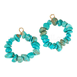 2Pcs Dyed Synthetic Turquoise Chip Beaded Pendants&nbsp;PALLOY-TAC0232-01