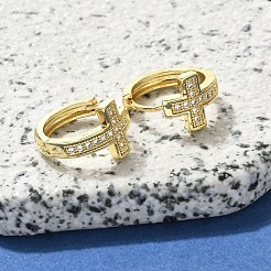 Brass Clear Cubic Zirconia Hoop Earrings&nbsp;EJEW-M047-03G