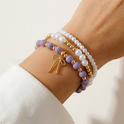 3Pcs 3 Styles Imitation Pearl & CCB Plastic Beads Stretch Bracelets&nbsp;WG0B162-01
