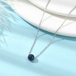 Natural Lapis Lazuli Round Bead Pendant Necklaces&nbsp;NJEW-JN04551-03