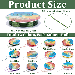 12 Rolls 12 Colors Round Copper Jewelry Wire&nbsp;CWIR-BBC0001-09