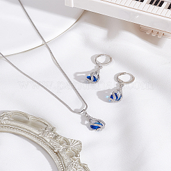 Rhinestone Teardrop Hoop Earrings & Pendant Necklace&nbsp;SJEW-LP0001-62B